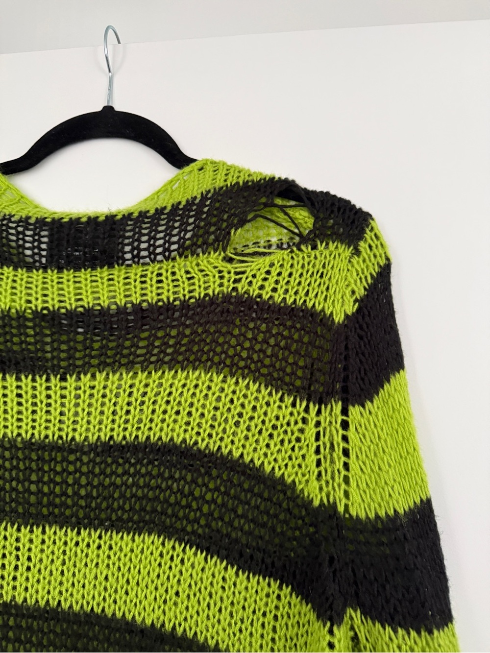 Killstar Black and Lime Striped Distressed Knit Sweater - Picture 6 of 7